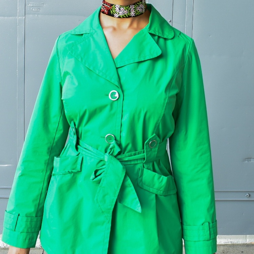 Faded Glory Green Trench Coat sz M - Picture 11 of 15
